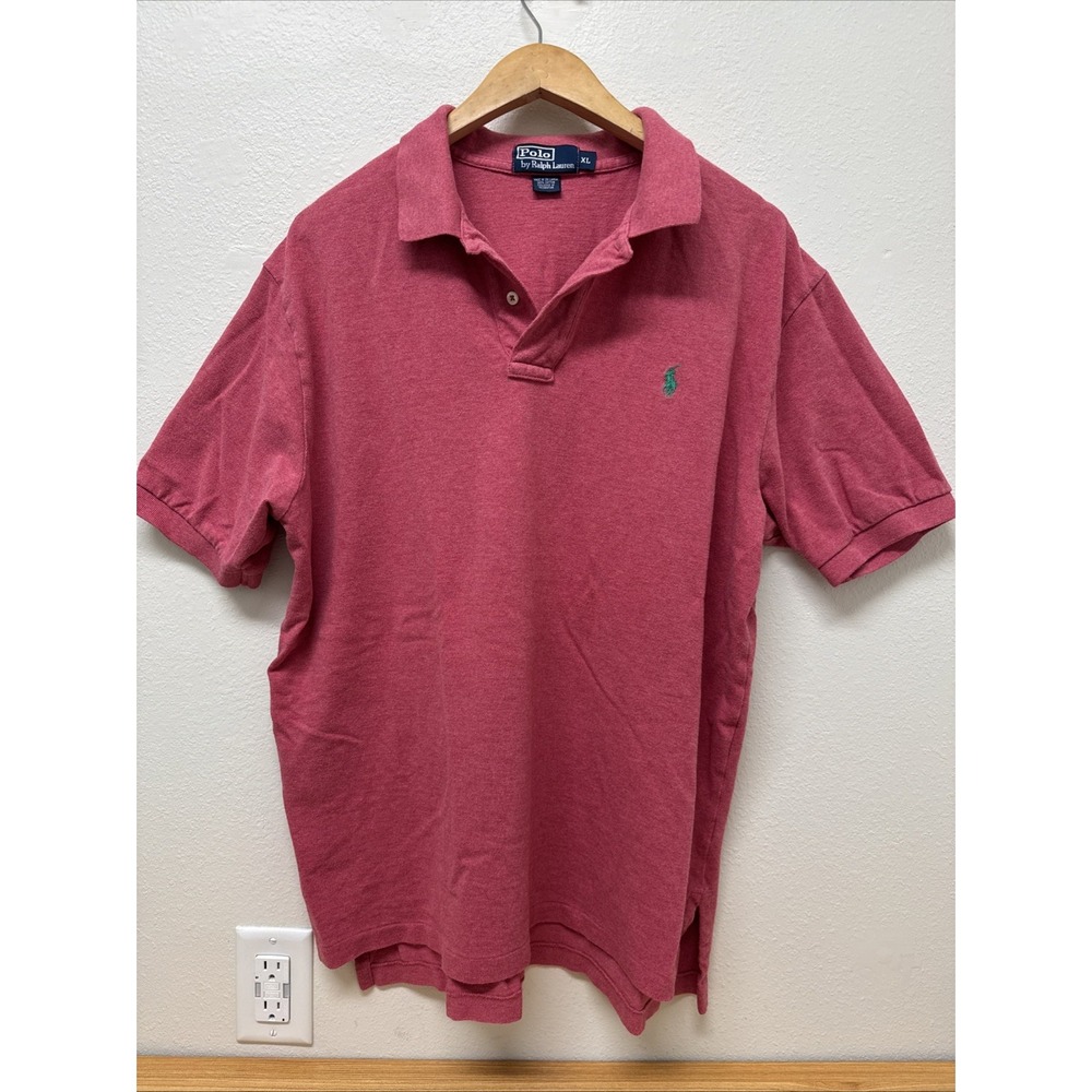 Y2K Polo Ralph Lauren Men's XL Red‎ Polo Shirt Green Pony Logo 100% Cotton